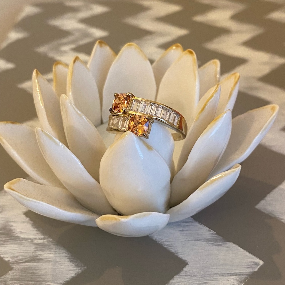 Vintage 925 BBJ Sterling Silver Base Citrine & CZ Cocktail Ring | Baguette Band